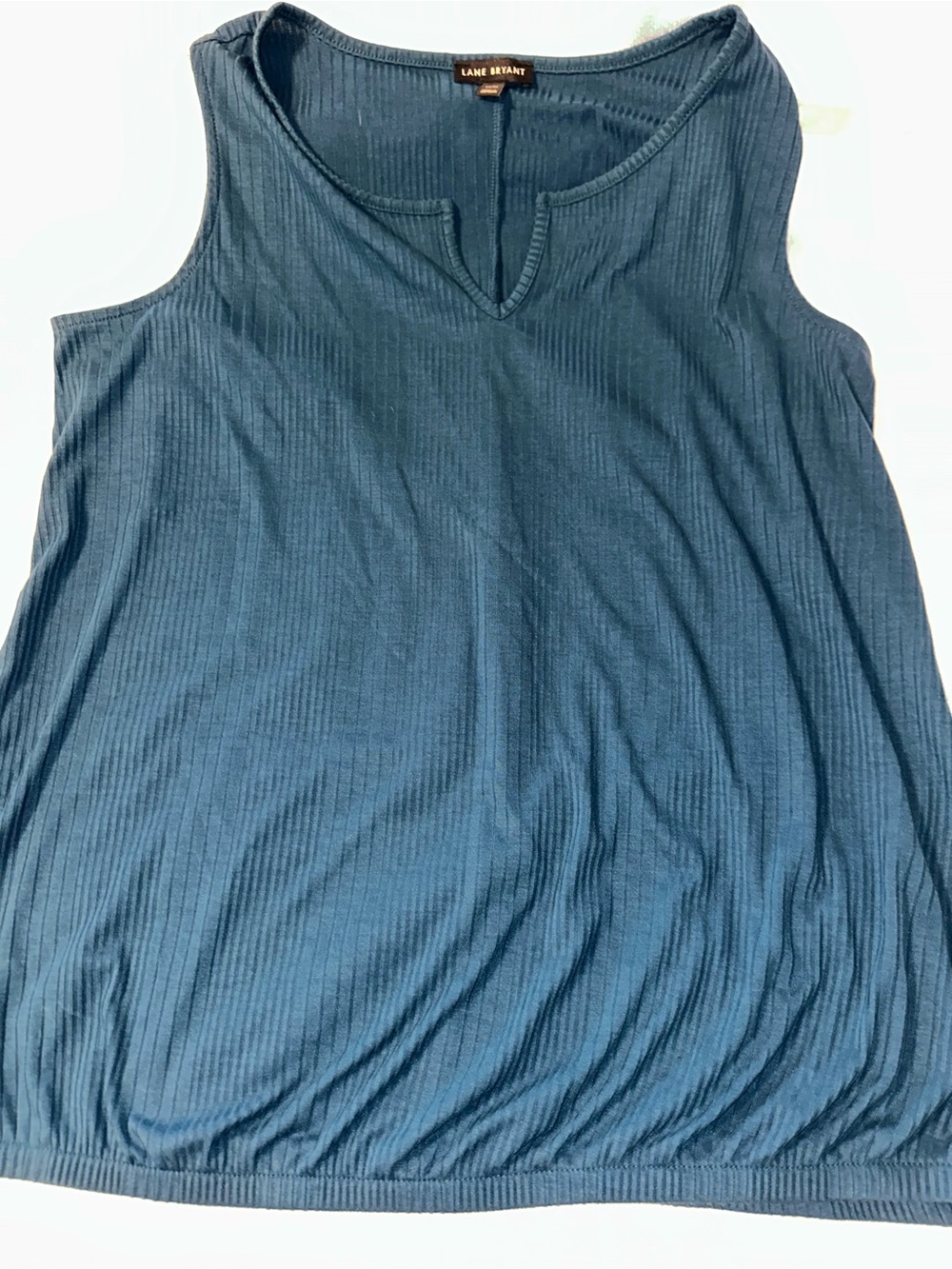 Lane Bryant Teal Ribbed V-Notch Tank Top